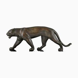 Max Le Verrier, Art Deco Uganda Panther Sculpture, 1930, Metal on Marble Base
