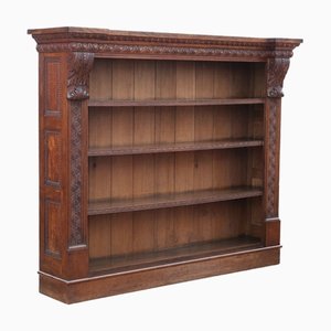 Large Antique Carved Oak Bookcase, 19th Century