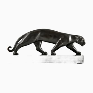 Luc Alliot, Art Deco Panther Sculpture, 1930, Bronze on Marble Base