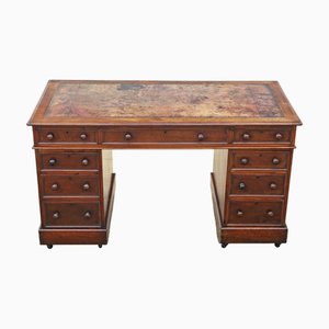 Antique Victorian Mahogany Twin Pedestal Writing Desk, 1860s