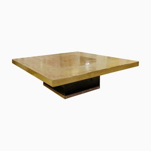 Etched Brass Square Coffee Table from Georges Mathias, Belgium, 1970s