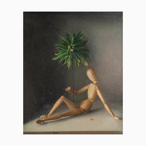 Hermógenes Pardo Ruiz, Articulated Mannequin with Palm Leaf, 1980s, Oil on Canvas
