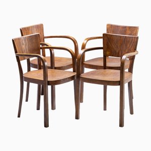 Wooden Armchairs, Czechoslovakia, 1940s, Set of 4
