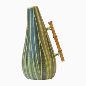 Moderne dänische Kürbisvase aus Keramik mit Bambusgriff von Elisabeth Loholt, 1950er