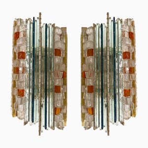 Italienische Wandlampen aus gehämmertem Glas & silbernem Eisen von Biancardi Jordan, 1970er, 2er Set