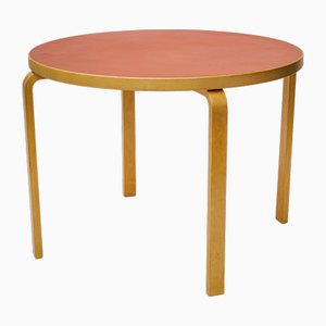 Table de Salle à Manger Ronde en Linoléum Rouge attribuée à Alvar Aalto pour Artek, 1960s