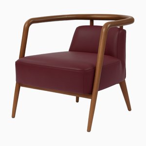 Chaise Essex en Cuir Bordeaux par Javier Gomez