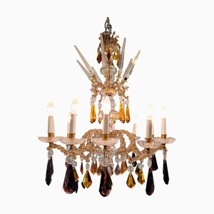Vintage Italian Chandelier in Purple and Amber Crystal, 1940s