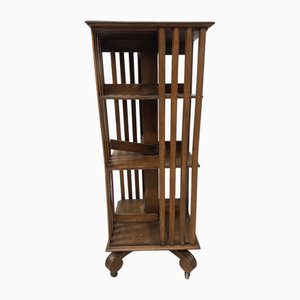 Bibliothèque Tournante en Noyer avec Plateau en Marqueterie, 19ème Siècle