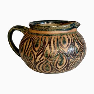 Jugendstil Studio Keramik Krug mit Pflaumen Dekor, Deutschland, 1930er