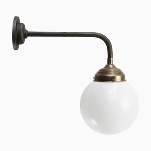 Vintage White Opaline Glass, Brass, and Cast Iron Sconce