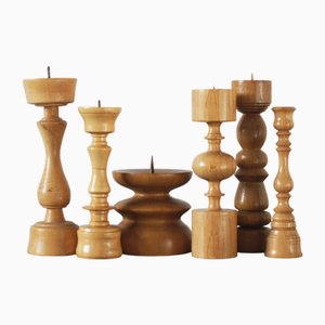 Skandinavische Kerzenhalter aus Holz, 6 . Set