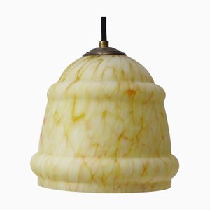 French Yellow Reeded Glass Clichy Pendant Lamp