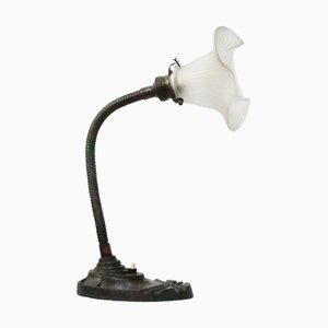 Art Deco Belgian Table Lamp in Cast Iron and Frosted Glass