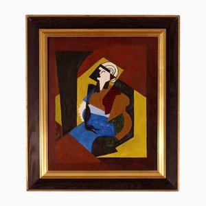 Edwa after Gleizes, Woman with Black Glove, 1960s, Oil on Canvas, Framed