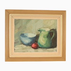 Viktor Rasmussen, Krug und Obst, 1960er, Öl auf Leinwand, Gerahmt