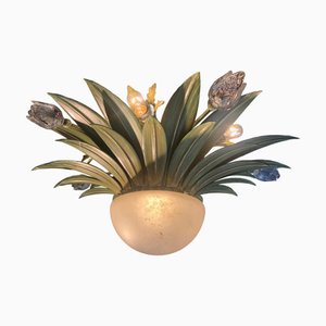 Vintage Italian Green Floral Ceiling Light, 1990s