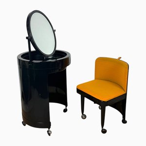 Coiffeuse et Chaise Silvi en Plastique Marron et Tapisserie Jaune Moutarde de Fain, 1970s, Set de 2