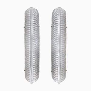 Italian Hand-Blown Murano Glass and Brass Feather Wall Sconces, 1990s, Set of 2