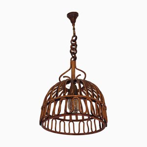 Italian French Riviera Bamboo Ceiling Lamp, 1960s