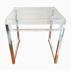 Table d'Appoint Vintage en Verre Acrylique Clair et Chrome attribuée à Marc Berthier, 1960s