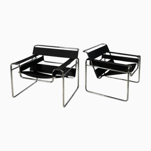 Chaises Wassily Modernes en Tissu Noir par Marcel Breuer pour Gavina, Italie, 1960s, Set de 2