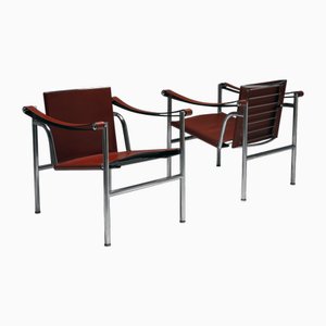 LC1 Sessel aus Braunem Leder von Le Corbusier für Cassina, 1980er, 2er Set
