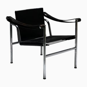 LC1 Armlehnstuhl aus schwarzem Leder von Le Corbusier für Cassina, 1960er