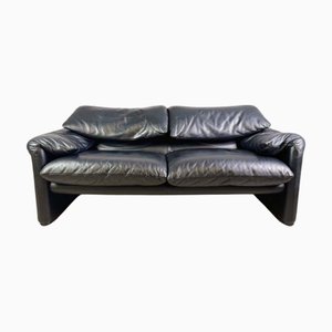 Maralunga 2-Sitzer Sofa aus Leder von Vico Magistretti für Cassina