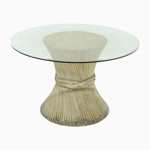 Table de Salle à Manger Ronde en Bambou et Verre attribuée à McGuire, États-Unis, 1970