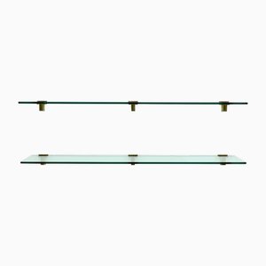 Grande Système d'Étagères Murale en Verre et Laiton par Peter Ghyczy, 1970s, Set de 2