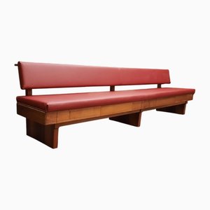 Mid-Century Moderne Bank aus Nussholz & Leder mit Schubladen, 1950er