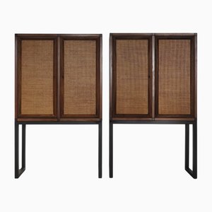 Enfilades en Bois et Rotin avec Pieds en Métal, Italie, 1970s, Set de 2