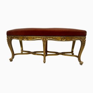 Bank im Louis XV-Stil aus vergoldetem Holz und rotem Samt