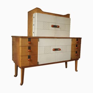 Art Deco Sideboard in Leather and Gilt Glass from Laszlo Hoenig, 1940s