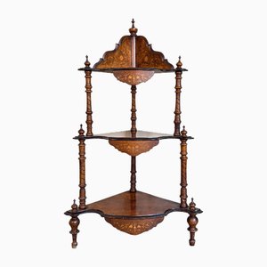 Etagère Victorienne en Marqueterie de Noyer et Serpentine