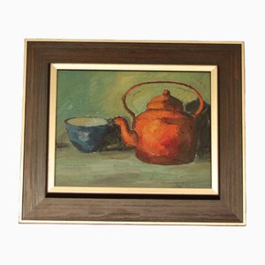 Viktor Rasmussen, Wasserkocher und Tasse, 1960er, Öl auf Leinwand, Gerahmt