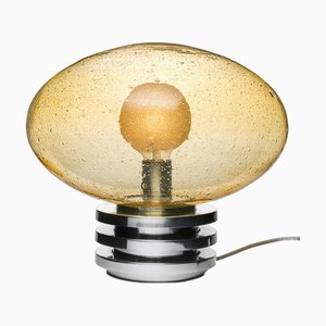 Space Age Table Lamp with Amber Glass and Aluminum from Doria Leuchten, 1970s