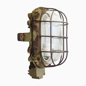 French Industrial Wall Lamp in Cast Iron and Clear Glass from Mapelec Amiens