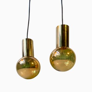 Mid-Century Modern Spy Ball Hängelampen aus Messing von Frimann, 1960er, 2er Set