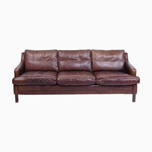 Dänisches Drei-Sitzer Sofa aus Braunem Leder, 1970er