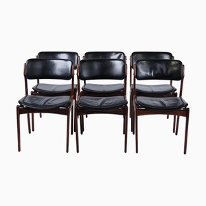 Chaises de Salle à Manger OD 49 Vintage en Palissandre et Cuir Noir par Erik Buch, 1950s, Set de 6