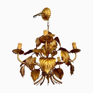 Lustre à 5 Lumières Floral Doré par Hans Kögl, 1970s