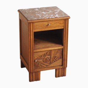 Table de Chevet Art Déco avec Plateau et Intérieur en Marbre Rouge, 1930s