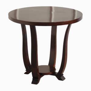 Table d'Appoint Ronde Art Déco avec Étagère en Verre Brillant, France, 1930s