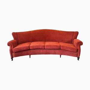 Großes halbrundes Wingback 4-Sitzer Sofa aus Orangefarbenem Samt, 1950er
