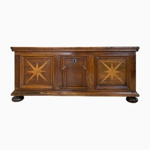 Barocke Truhe aus Eisen und Hartholz