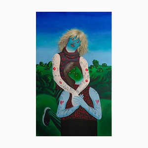 Natasha Lelenco, Emoji Double Portrait, Acrylic and Spray Paint on Canvas, 2025