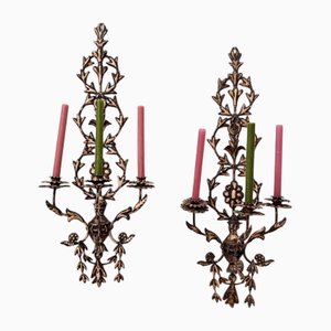 Vintage Toleware Wandkerzenhalter, 1940er, 2er Set