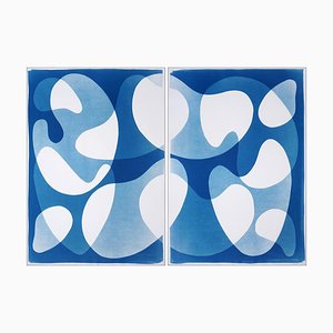 Art of Cyan, Blue Modular Forms Diptychon, Cyanotypie, 2025